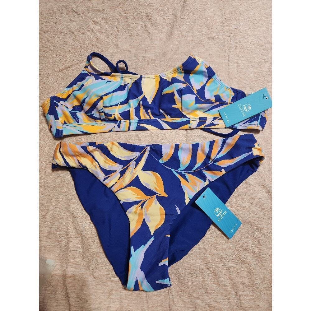 NWT-Cupshe Tropical Cross Back Top & Reversible Low-Rise Bottoms